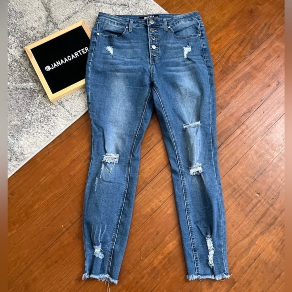 PTCL frayed raw hem factory distressed skinny fit denim jeans